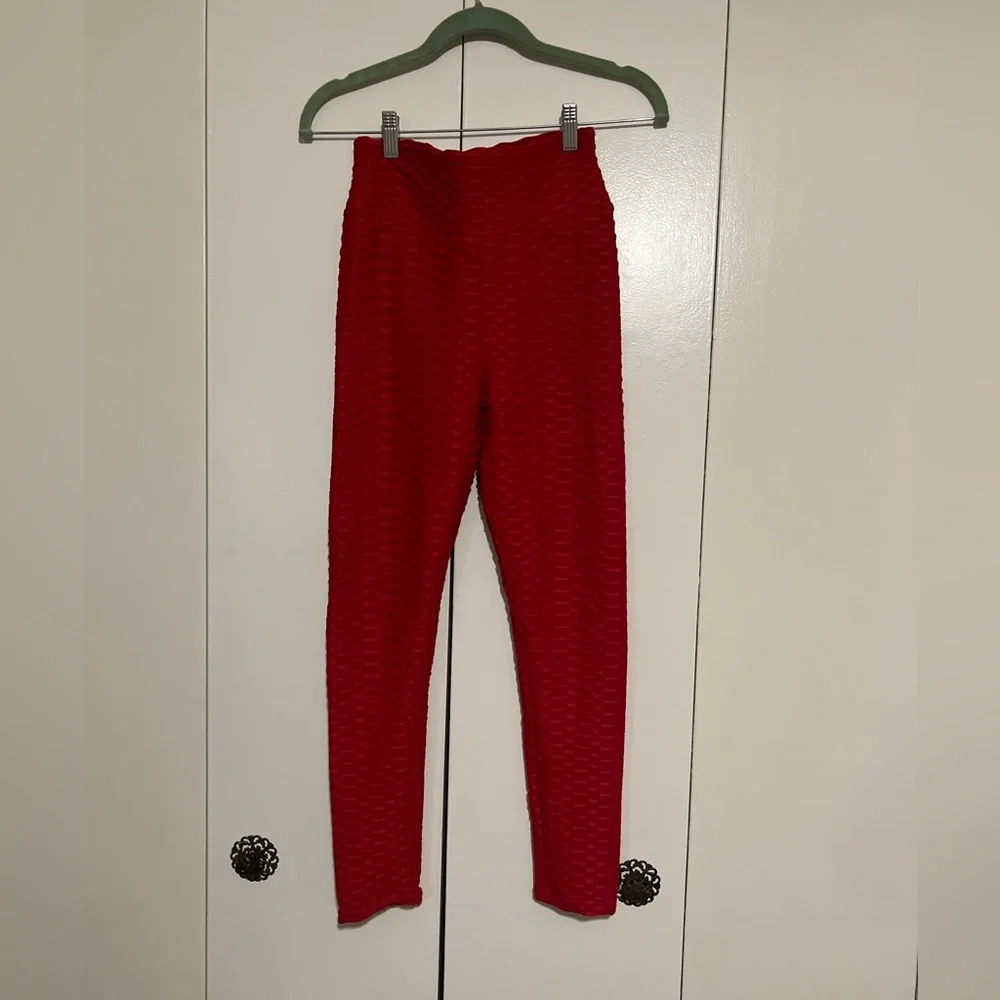 Red Rushed Gym Tights - Picture 1 of 4